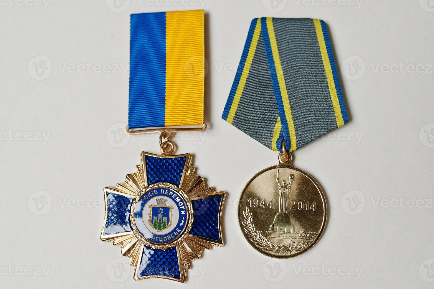 Ukrainian medal 70th war anniversary on white background photo