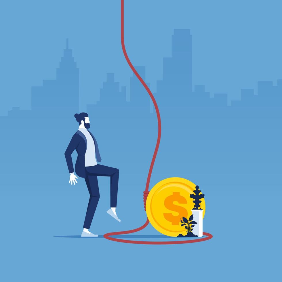 Money trap or finance risks metaphor concept, businessman was caught in a rope loop, Man in captivity vector