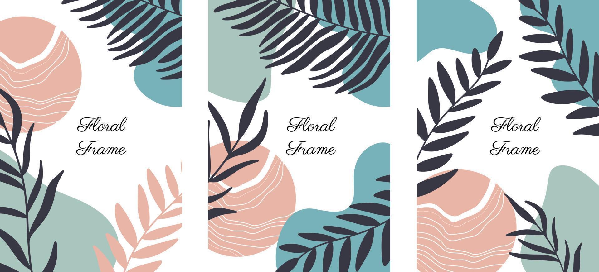 Abstract frame wiht floral branches and shapes vector