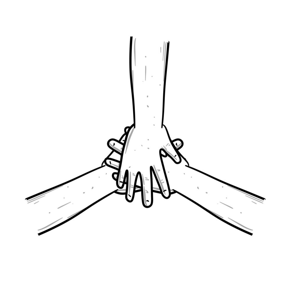 Stack of hands. Children palms. vector