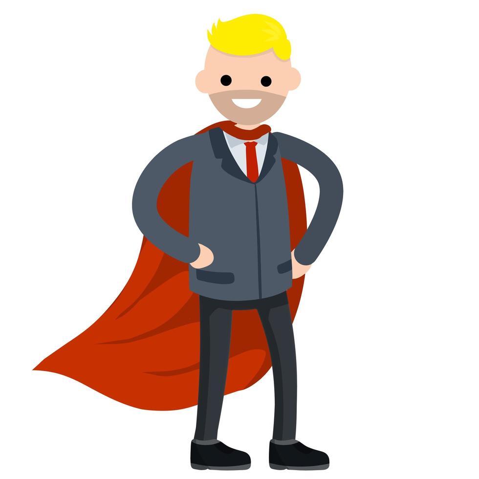 Businessman. Cartoon flat illustration. Superhero in red cloak. vector