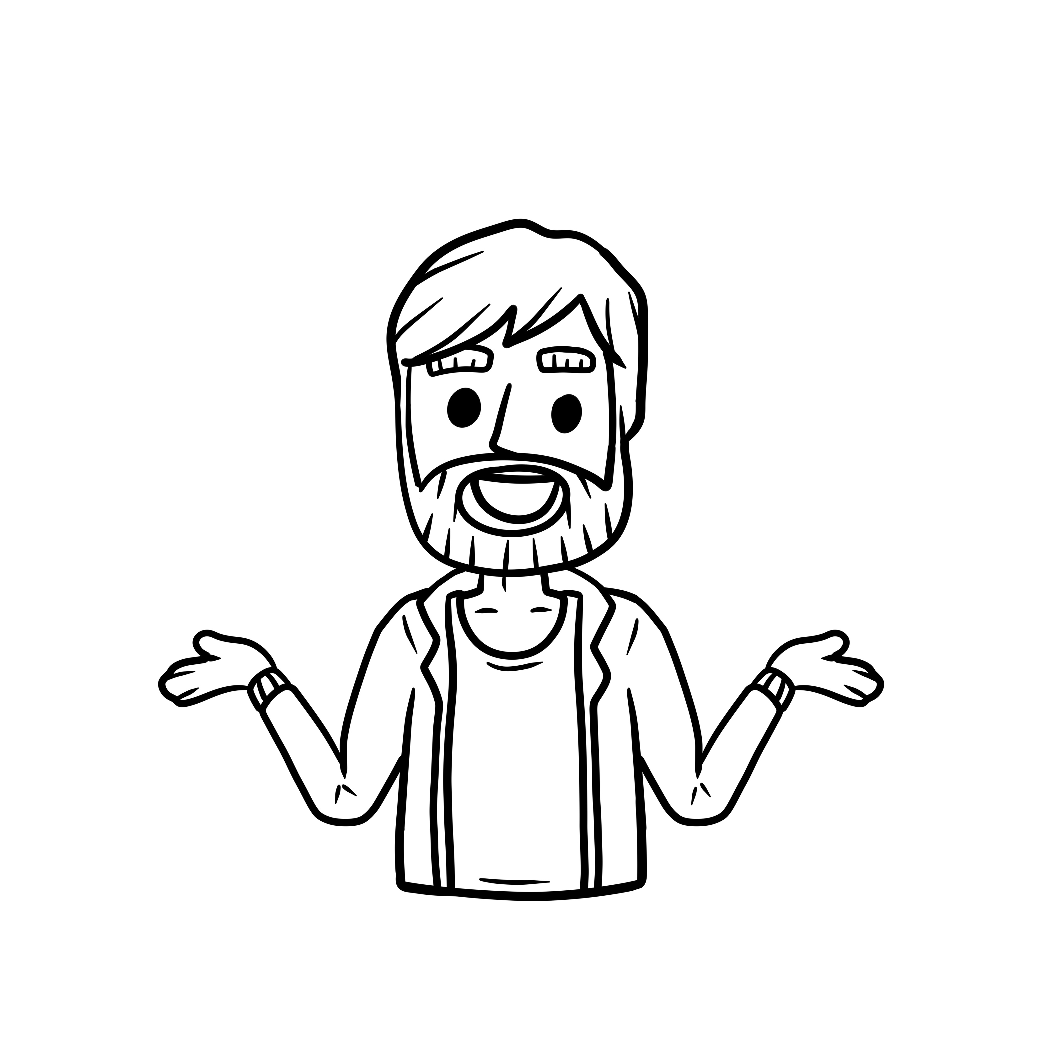 Man with Spread hands. Smiling young bearded man in shirt. Doubt and  timidity. Hand drawn sketch cartoon. Uncertainty and shrugging. Funny  illustration 5977573 Vector Art at Vecteezy