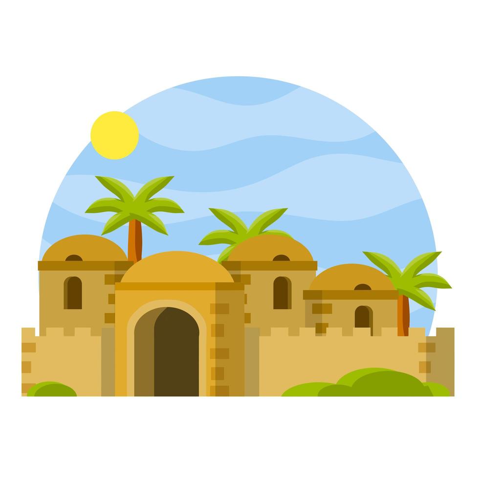 Arab and mud houses of middle East desert. Muslim architecture. vector
