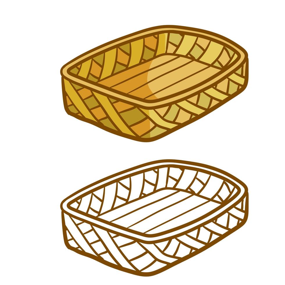 cesta de mimbre. Envase agrícola y caja para alimentos naturales. vector