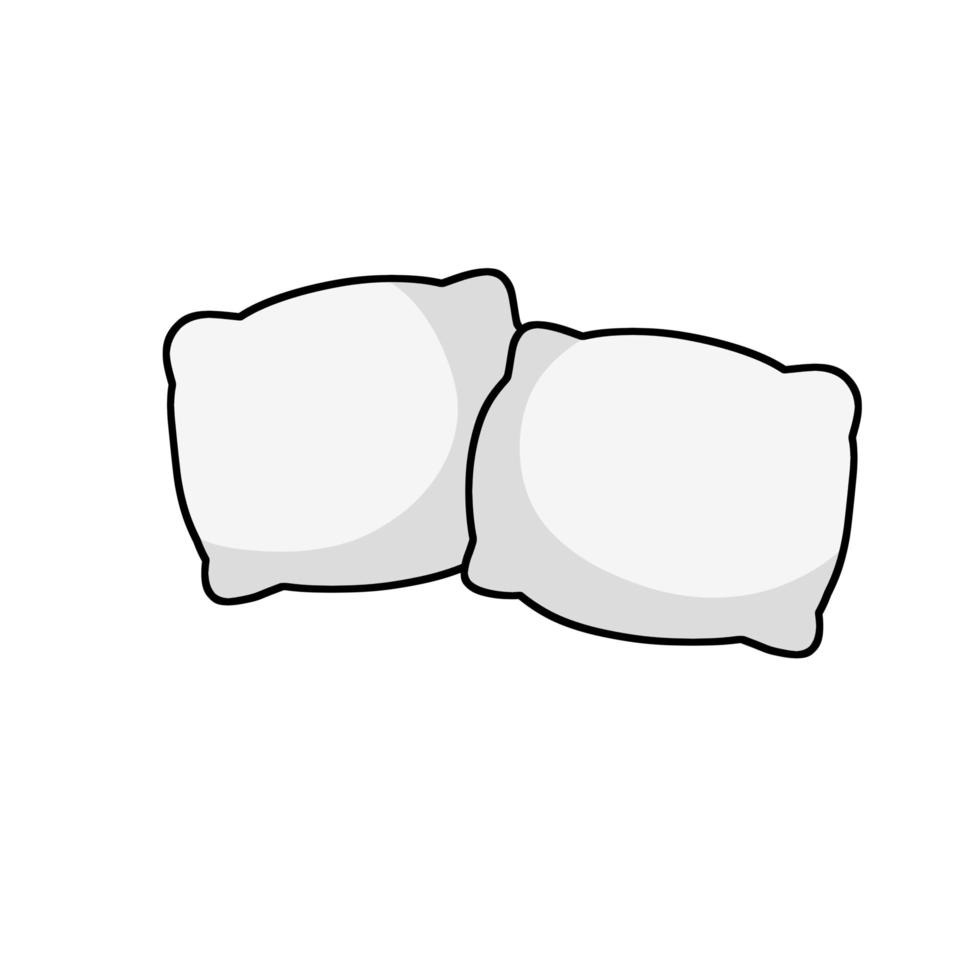 juego de almohadas. cojines suaves. ilustración plana de dibujos animados en blanco y negro. vector