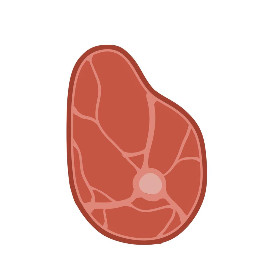 Piece of raw meat. Fresh red food with streaks and fat. Cut off half beef piece. vector