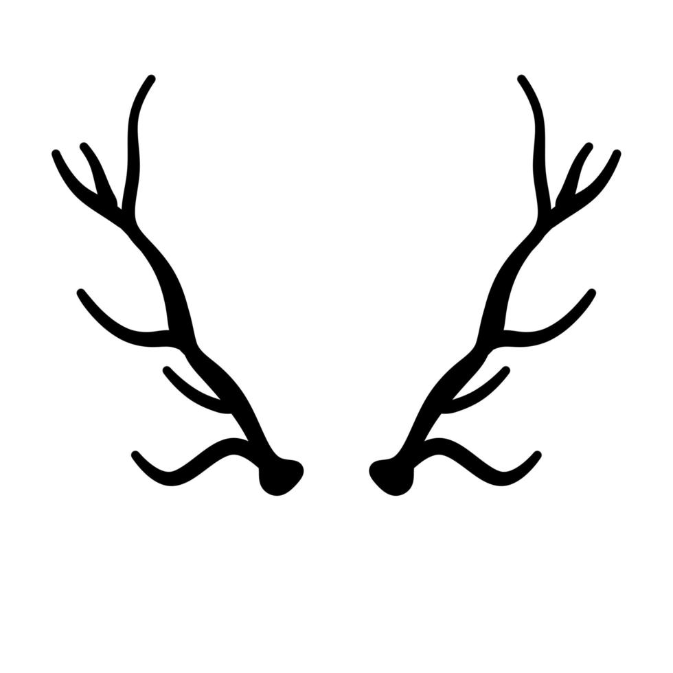 Horn of deer or elk. Hunting trophy. Black and white silhouette of antler. vector