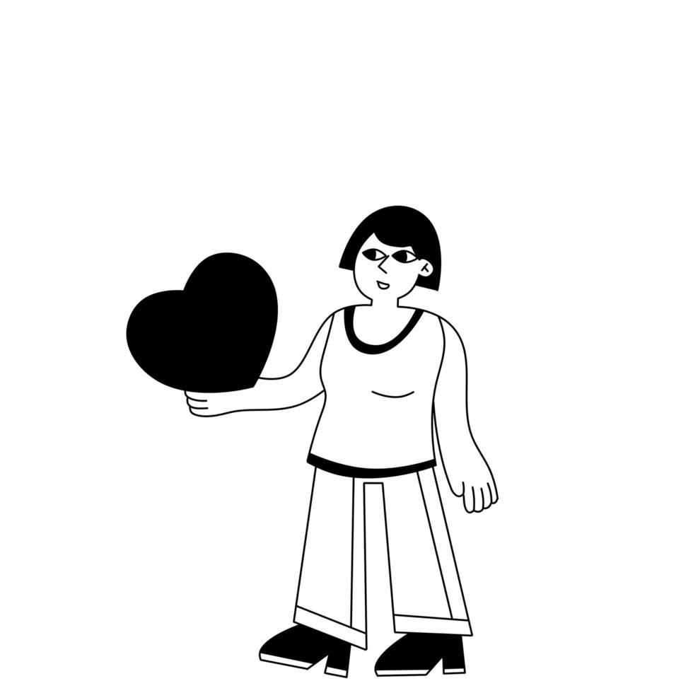 mujer de pie con el corazón. personaje femenino joven. romanticismo y amor.  chica con un lindo regalo. ilustración de dibujos animados plana 5977638  Vector en Vecteezy