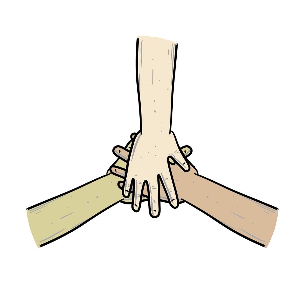 Stack of hands. Children palms. vector