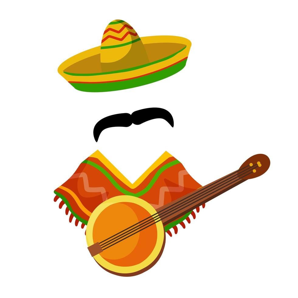 Poncho and Banjo guitar. vector