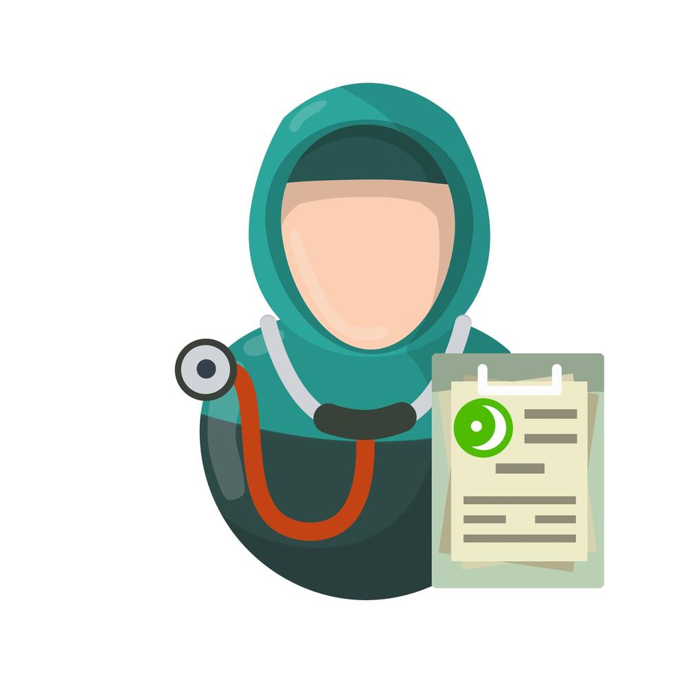 Doctor with stethoscope. Flat Icon of Islamic hospital. vector
