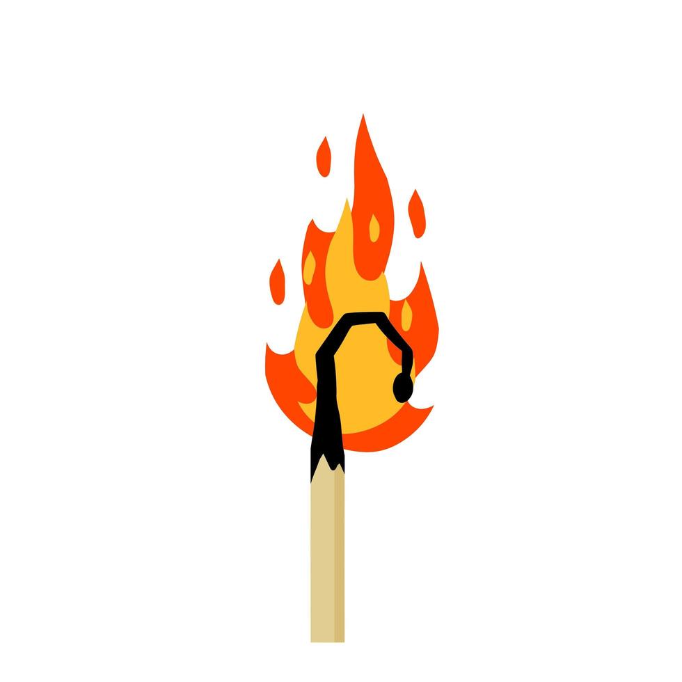 Burning match. Flaming stick for ignition vector