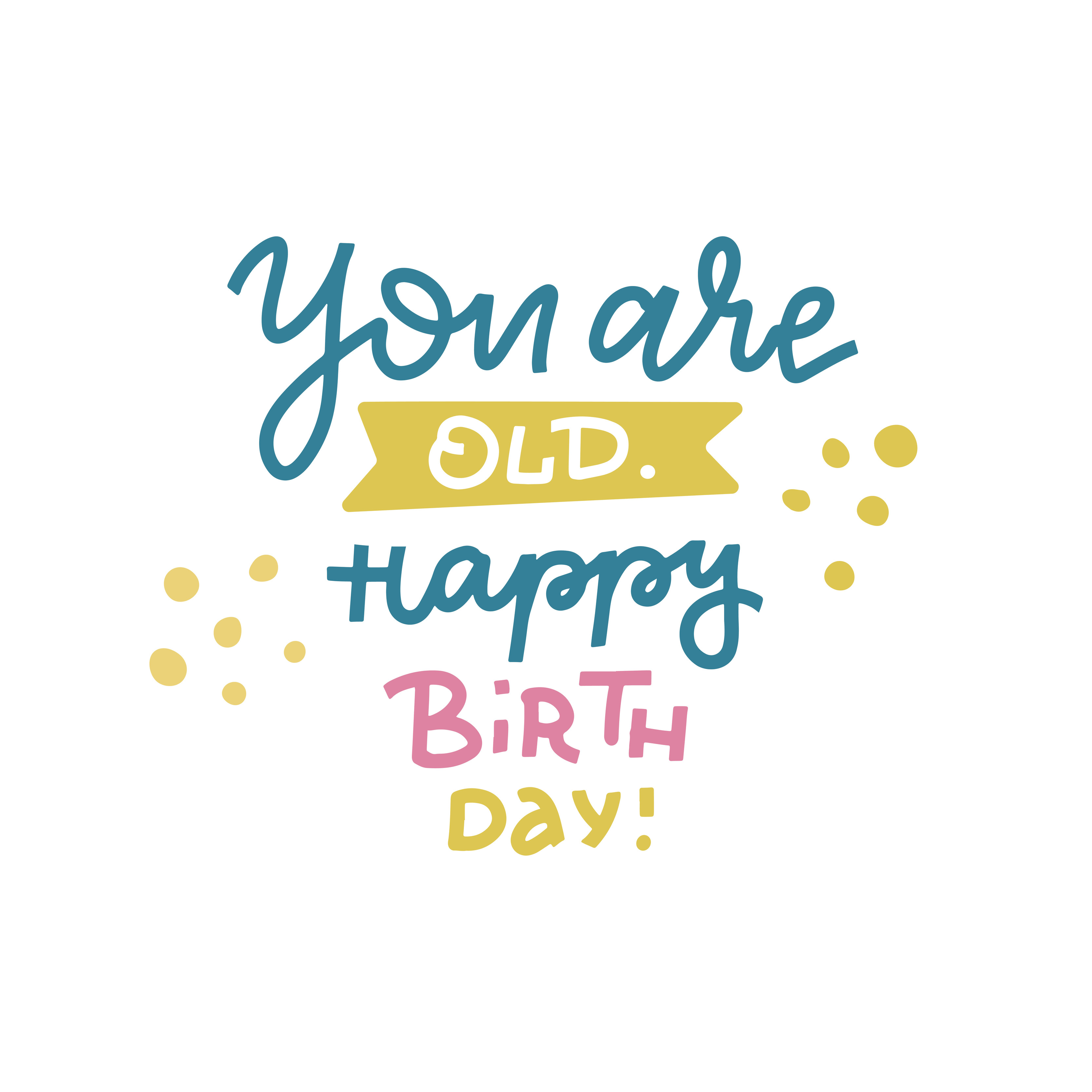 You are old Happy Birthday - Funny, comical birthday slogan. Social media,  poster, card, banner, textile, gift, design element. Hand drawn lettering  quote, phrase on white background in doodle style 5977777 Vector
