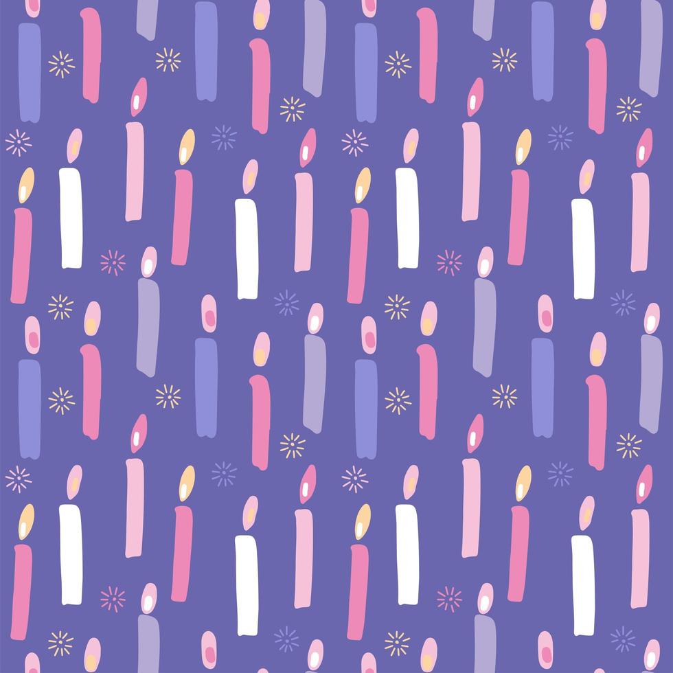 Birthday cake candles seamless pattern. Flat vactor illustration for Presents and gifts festive wrapping paper. Multicolor burning candles. Celebration, greeting postcard backdrop vector