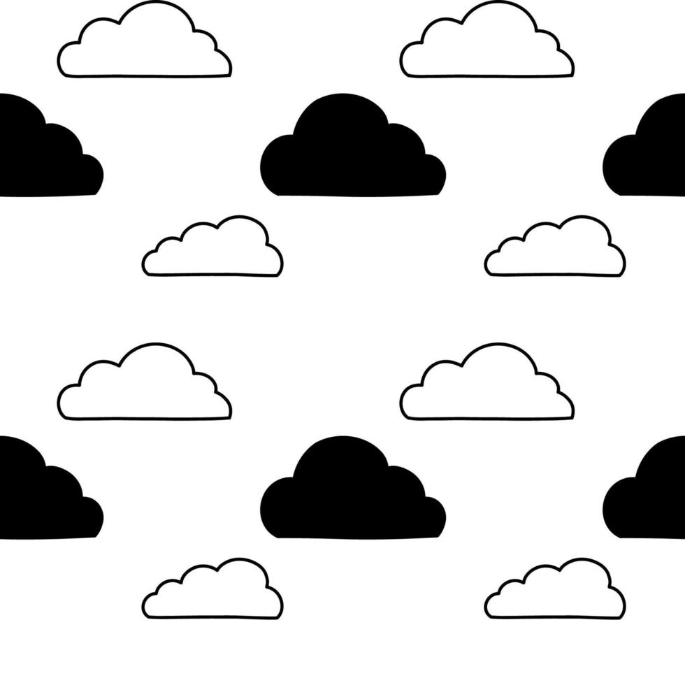 Vector seamless pattern. Clouds, rain, drops, tears, rainbow, stars, the Sun, Moon, heart. Weather at the day or night. Hand drawn in doodle style. Lovely background for printing on paper or fabric.