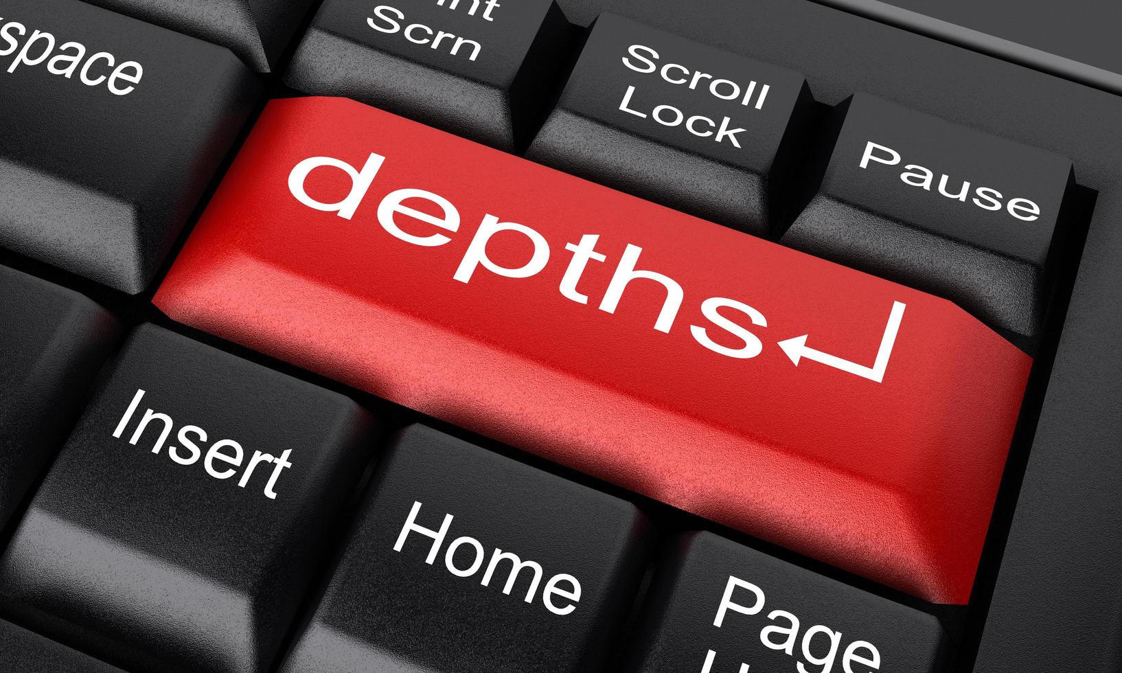 depths word on red keyboard button photo