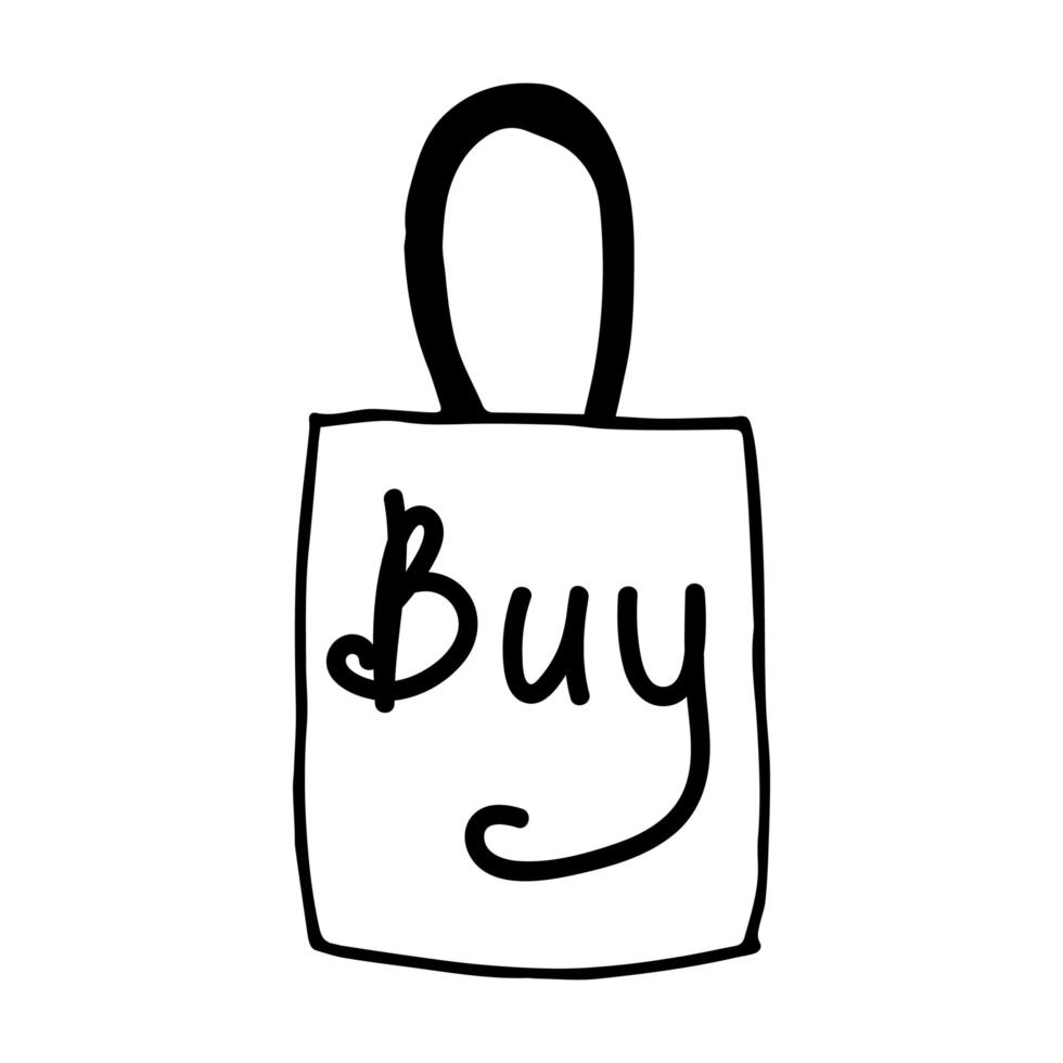 bolsa con la inscripción comprar para comprar un boceto de una ilustración vectorial de un garabato. vector