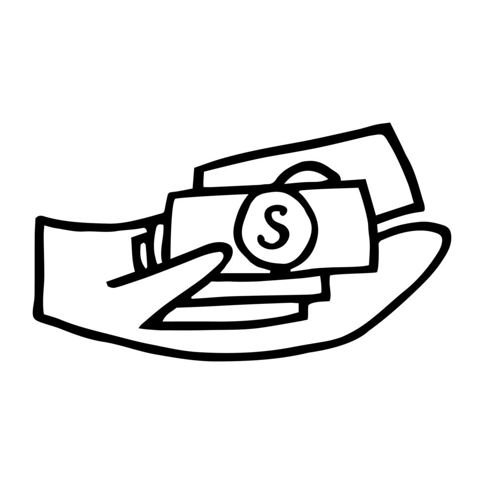 Dibujado a mano doodle poner moneda en caja icono de ilustración de donación de caridad aislado vector