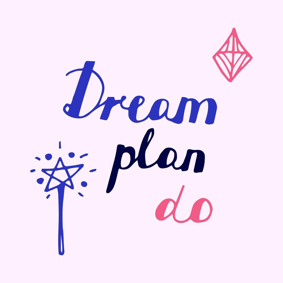 Dream. Plan. Do. Hand lettering grunge card with textured handcrafted doodle letters in retro style. Hand-drawn vintage vector typography illustration