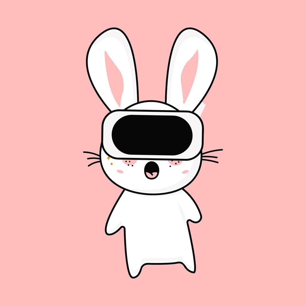 Cute funny kawaii surprised rabbit in the metaverse. Vector flat ...