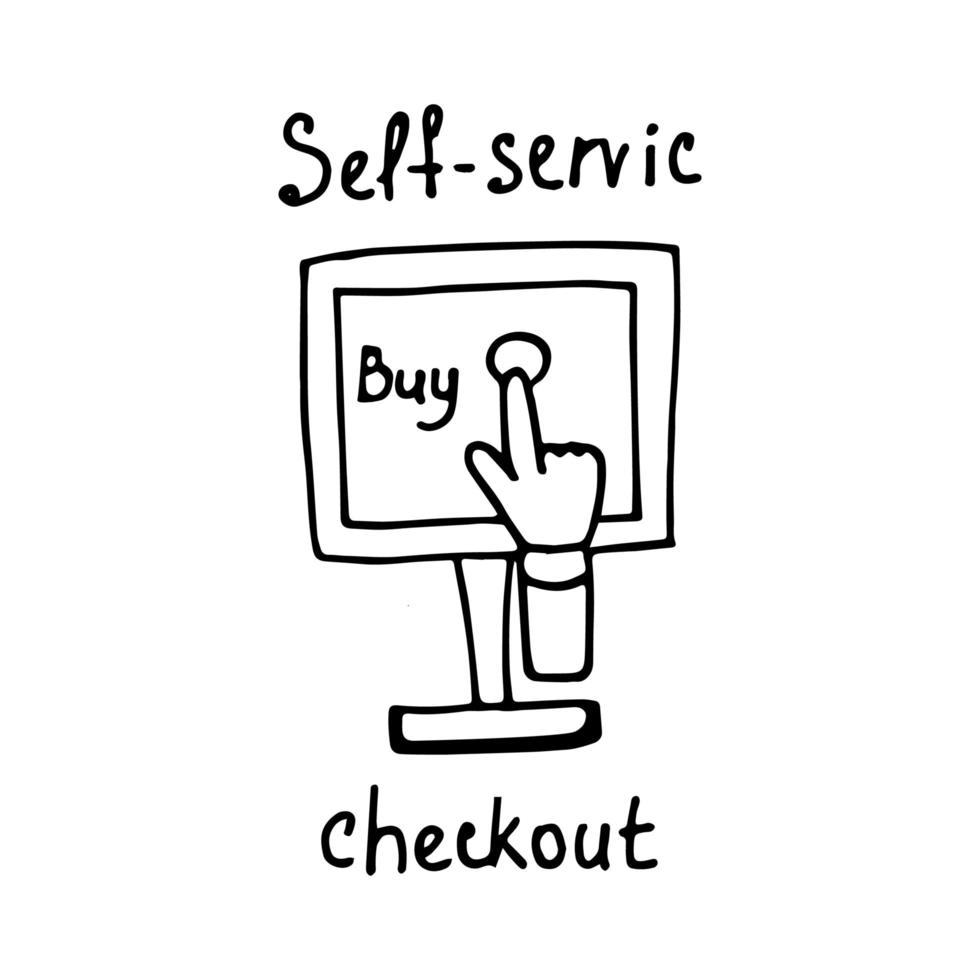 shopping self-service checkout vector outline contour illustration