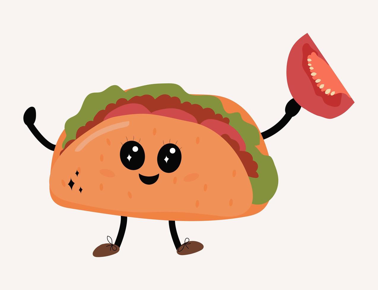 ilustración de un icono vectorial kawaii de un taco de mascota de dibujos animados. lindo personaje de taco. adecuado para página de inicio web, pancarta, volante, pegatina, postal vector