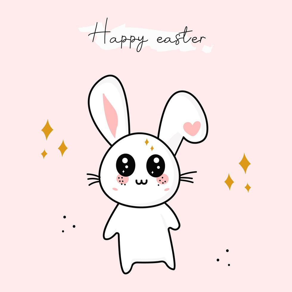 cute easter greeting card easter bunny in vector kawaii cartoon style with egg