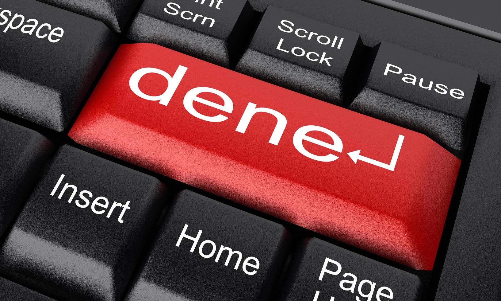 dene word on red keyboard button photo