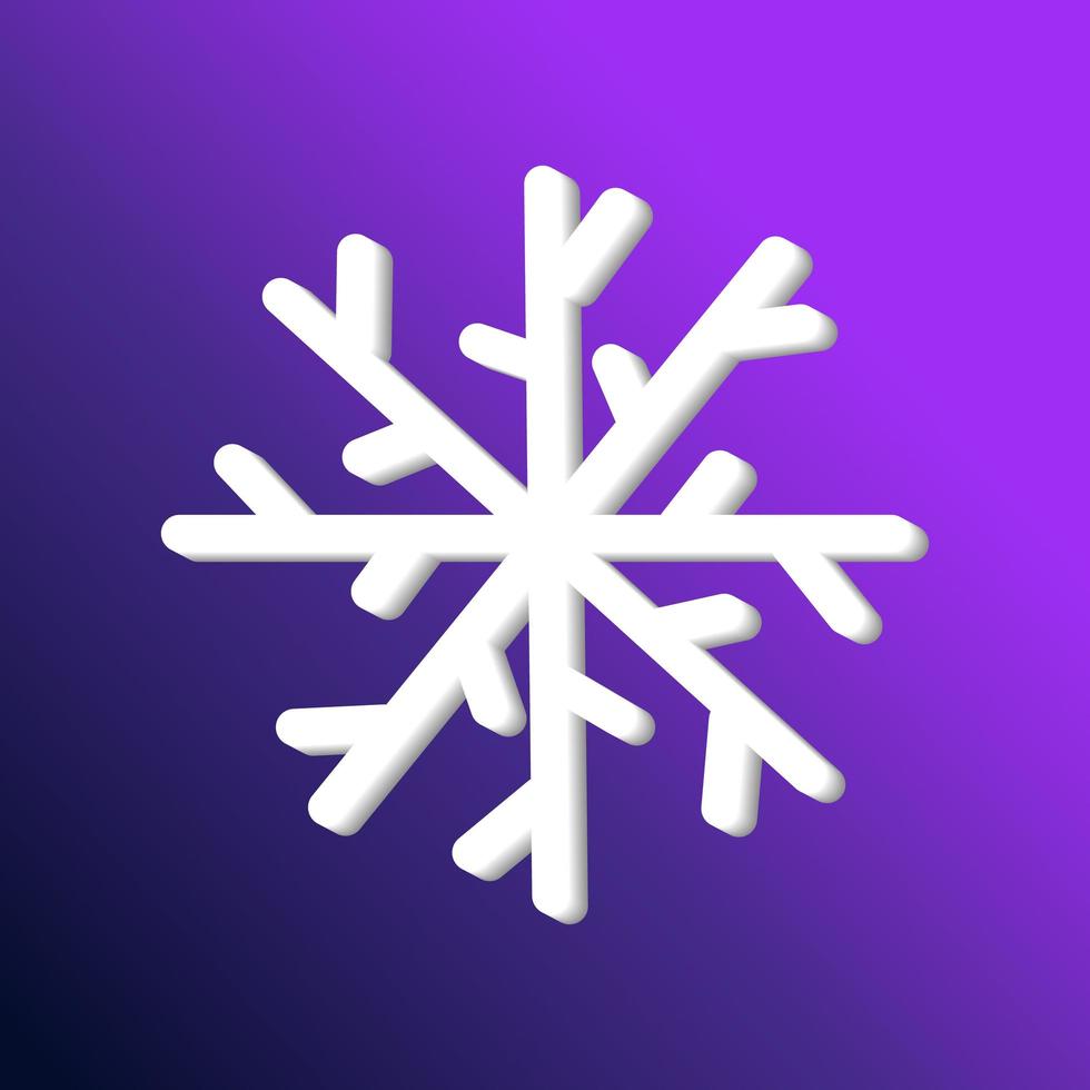 Vector of a white 3d carved snowflake with a shadow on a dark purple background. An element of winter New Year's design
