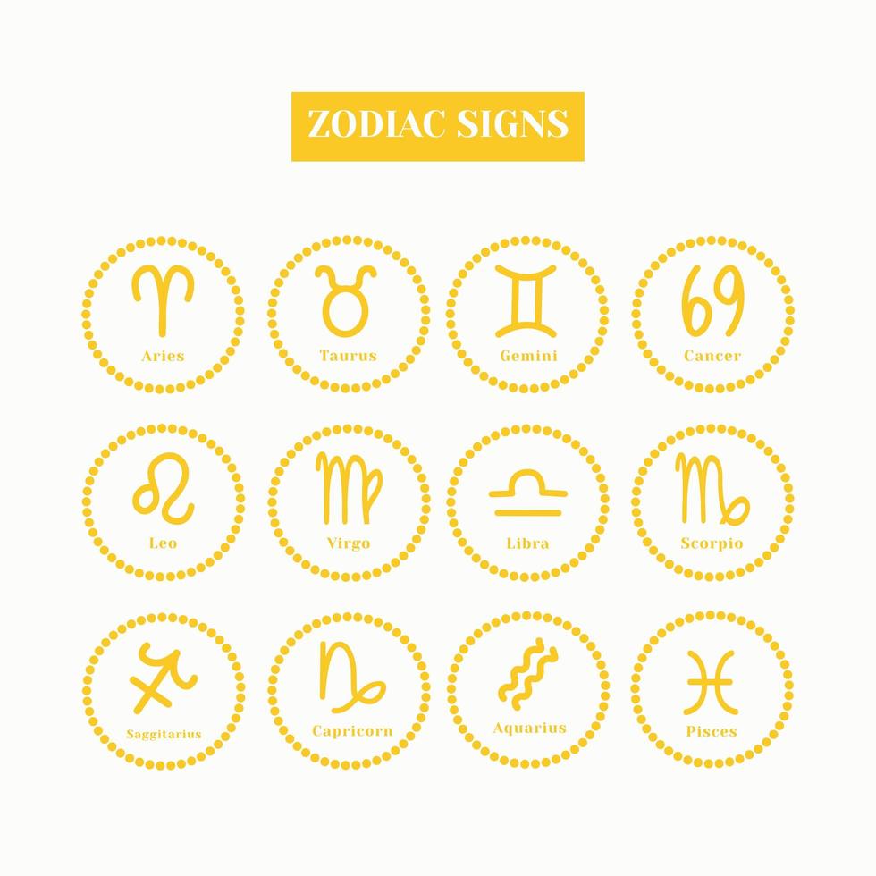 Zodiac signs. A set of black and gold zodiac icons isolated on a white background. Astrological symbols of the zodiac. Vedic Astrology vector