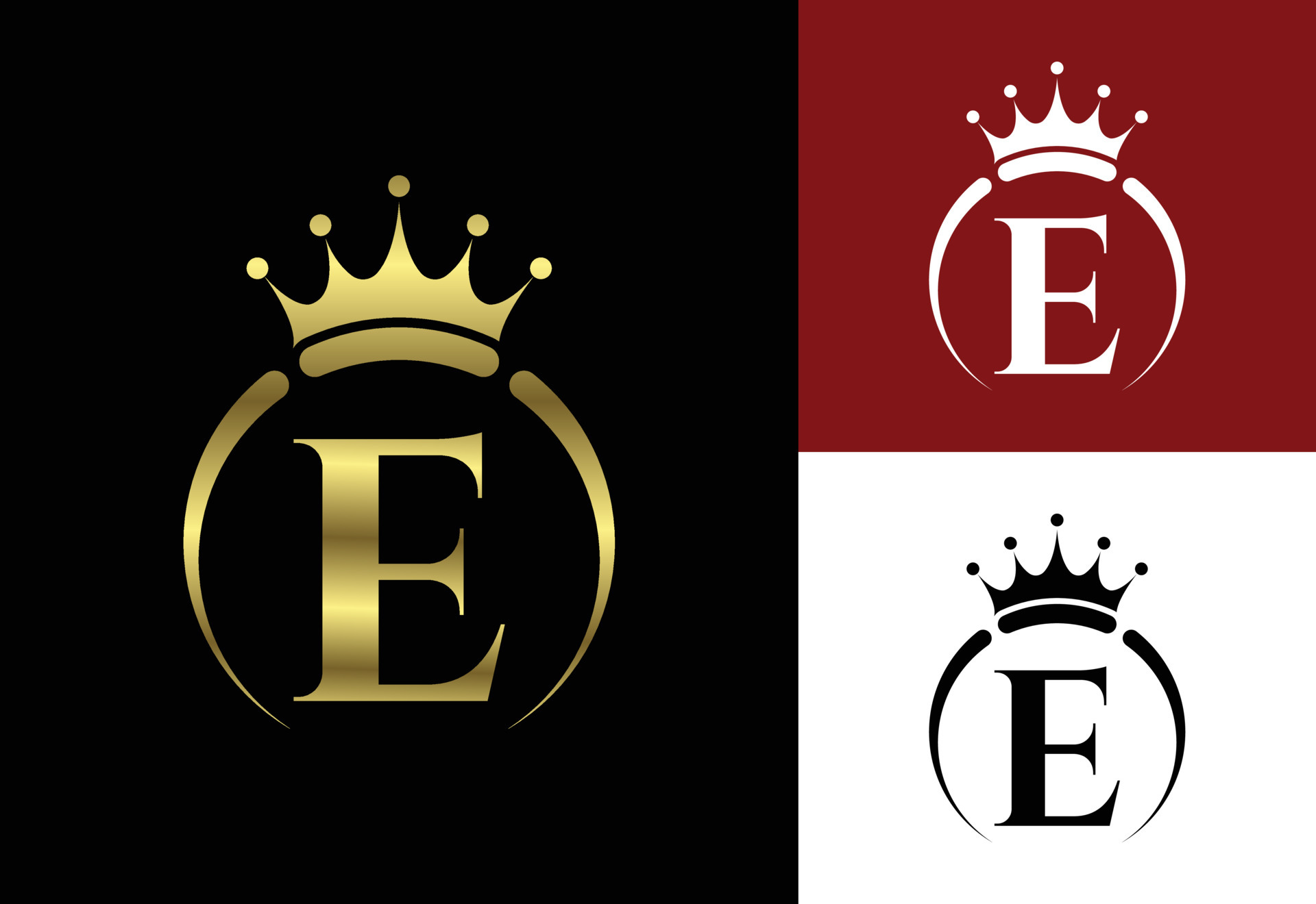 Initial E monogram alphabet with a crown. Royal, King, queen luxury