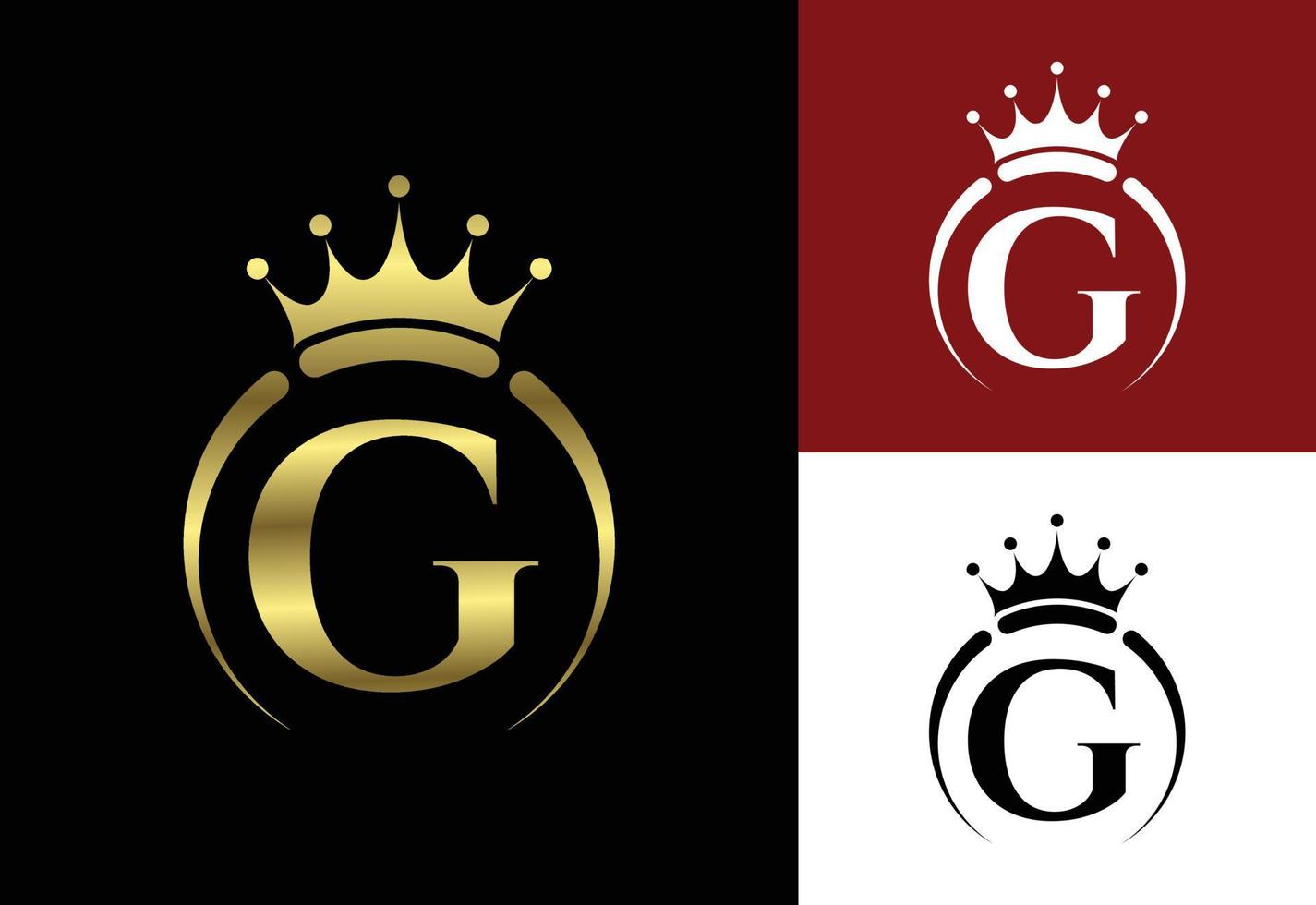 alfabeto inicial del monograma g con una corona. símbolo de lujo real, rey, reina. emblema de fuente vector