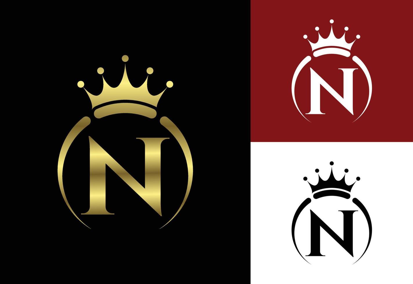 Initial N monogram alphabet with a crown. Royal, King, queen luxury symbol. Font emblem. vector