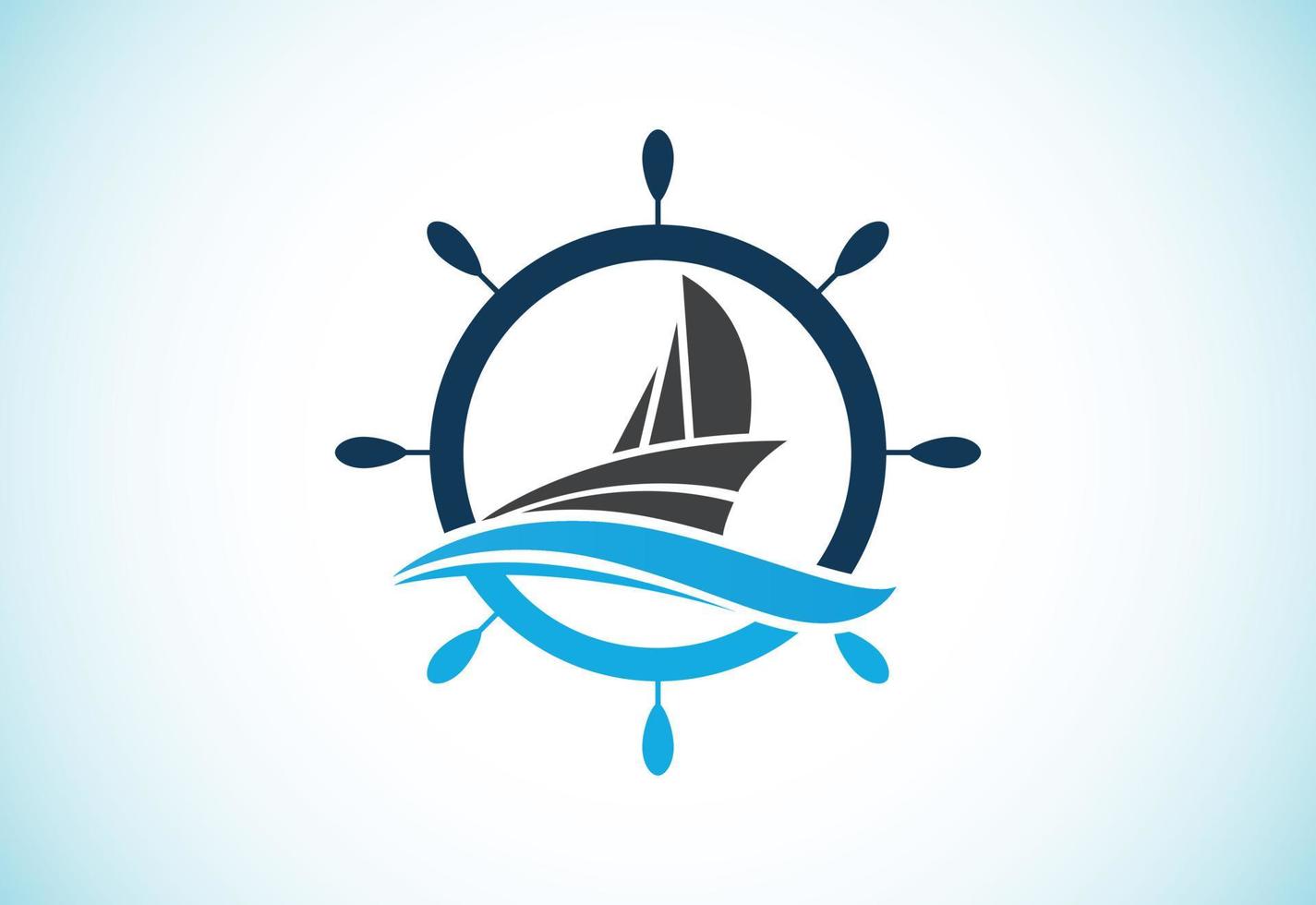 plantilla de diseño de logotipo de barco, crucero o barco, símbolo de signo de icono de yate con ilustración de vector de olas oceánicas