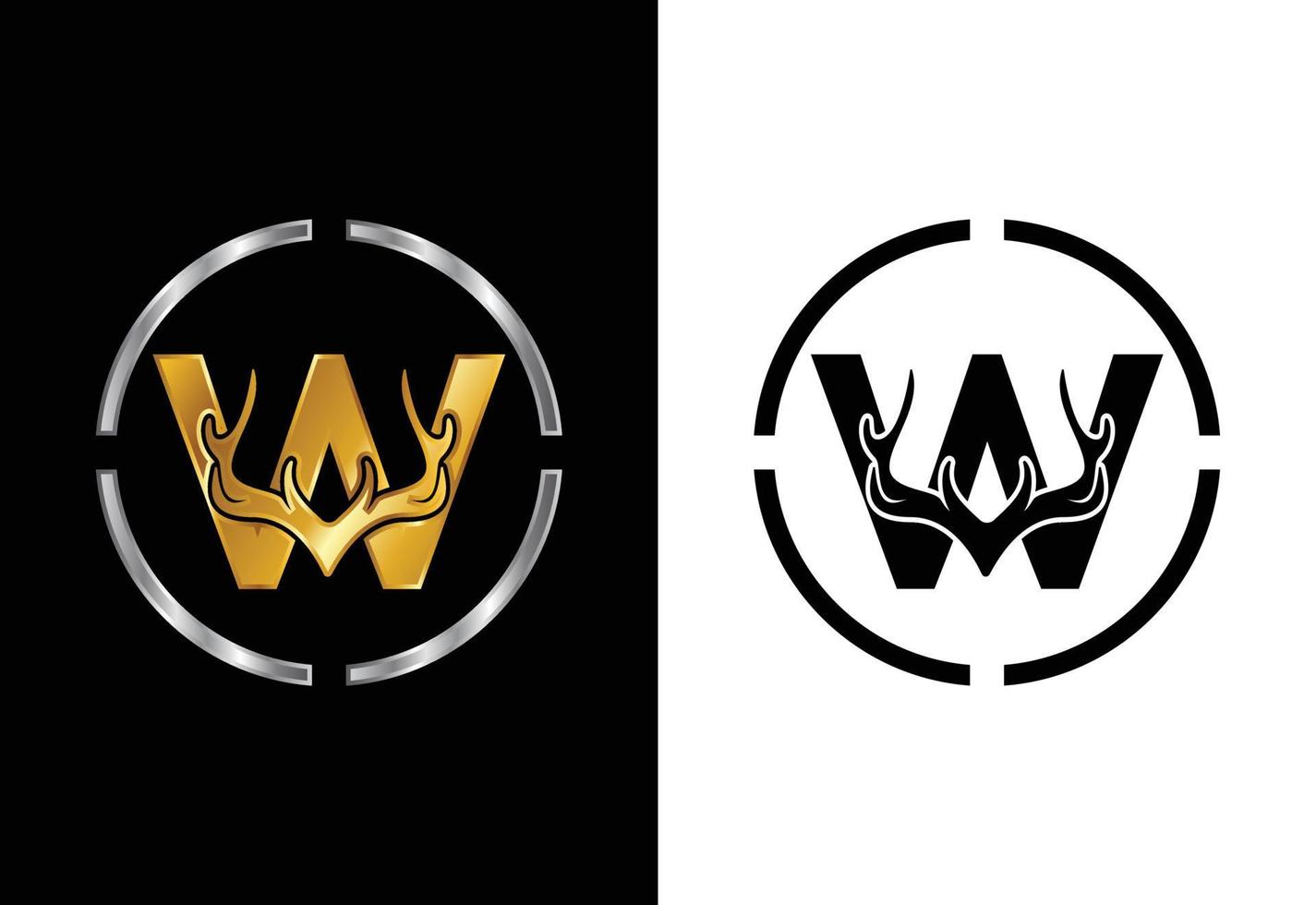 Letter W with deer antlers in target shape, Hunting inspirations symbol for corporate business identity vector