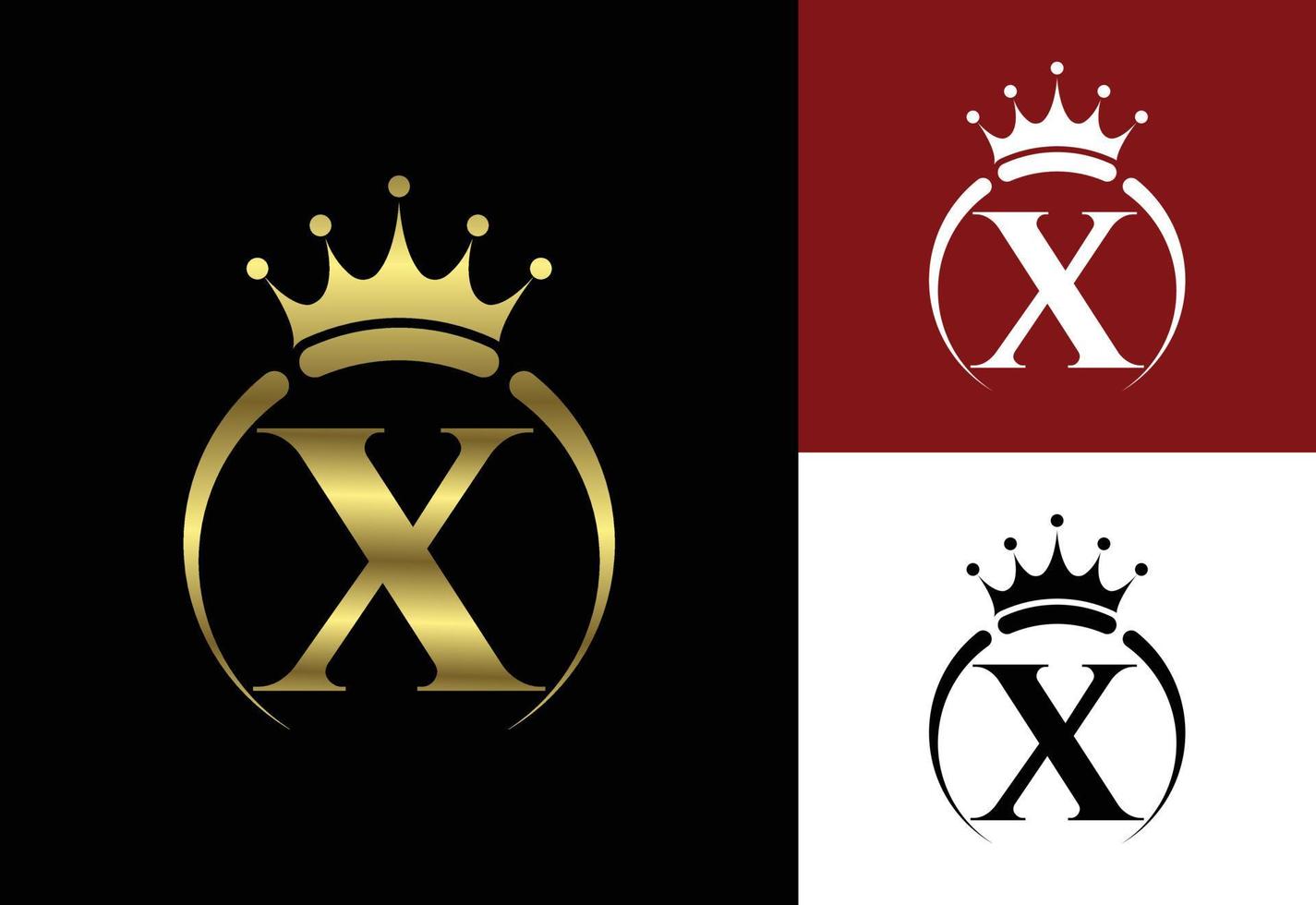 alfabeto inicial del monograma x con una corona. símbolo de lujo real, rey, reina. emblema de fuente vector