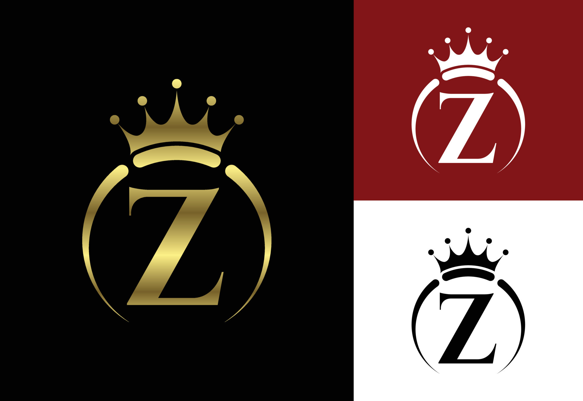 Initial Z monogram alphabet with a crown. Royal, King, queen luxury