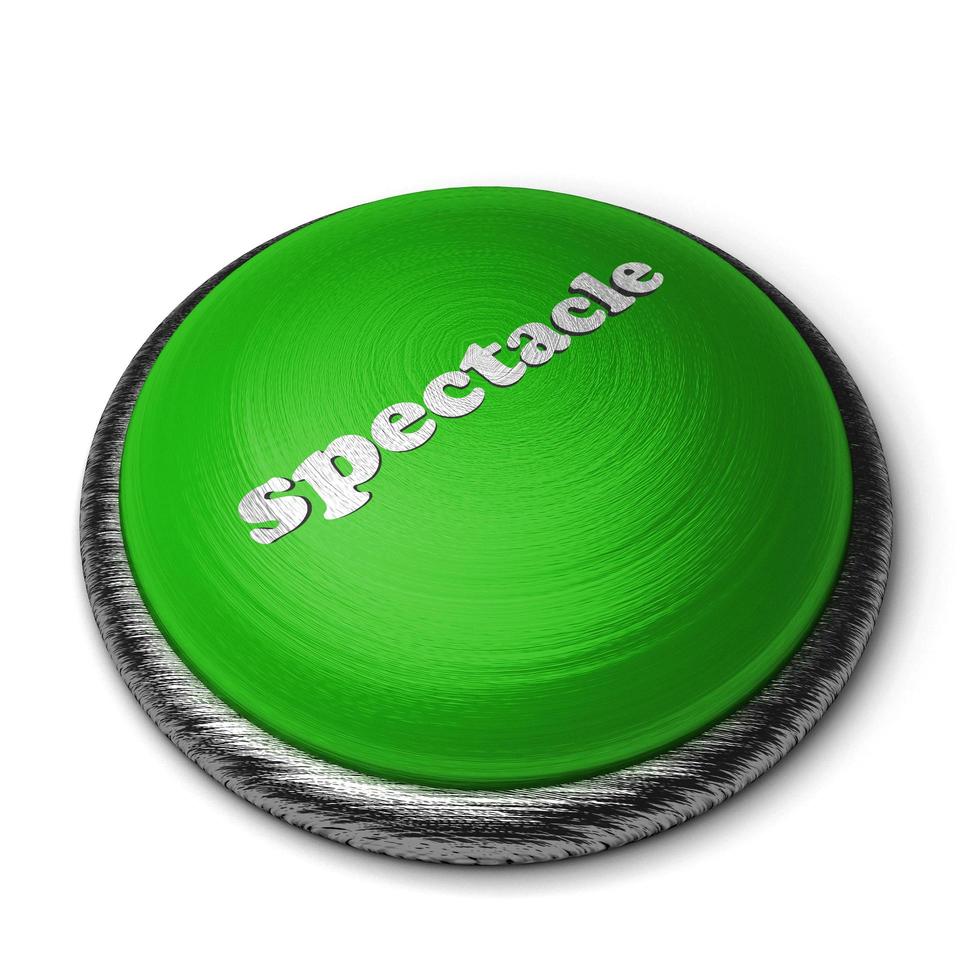 Palabra de espectáculo en el botón verde aislado en blanco foto