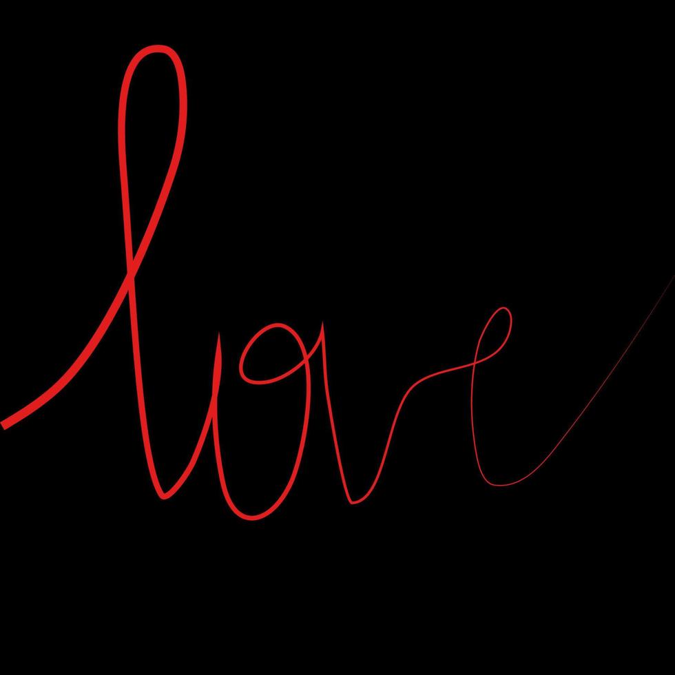 Text love red color hand writing on black background vector