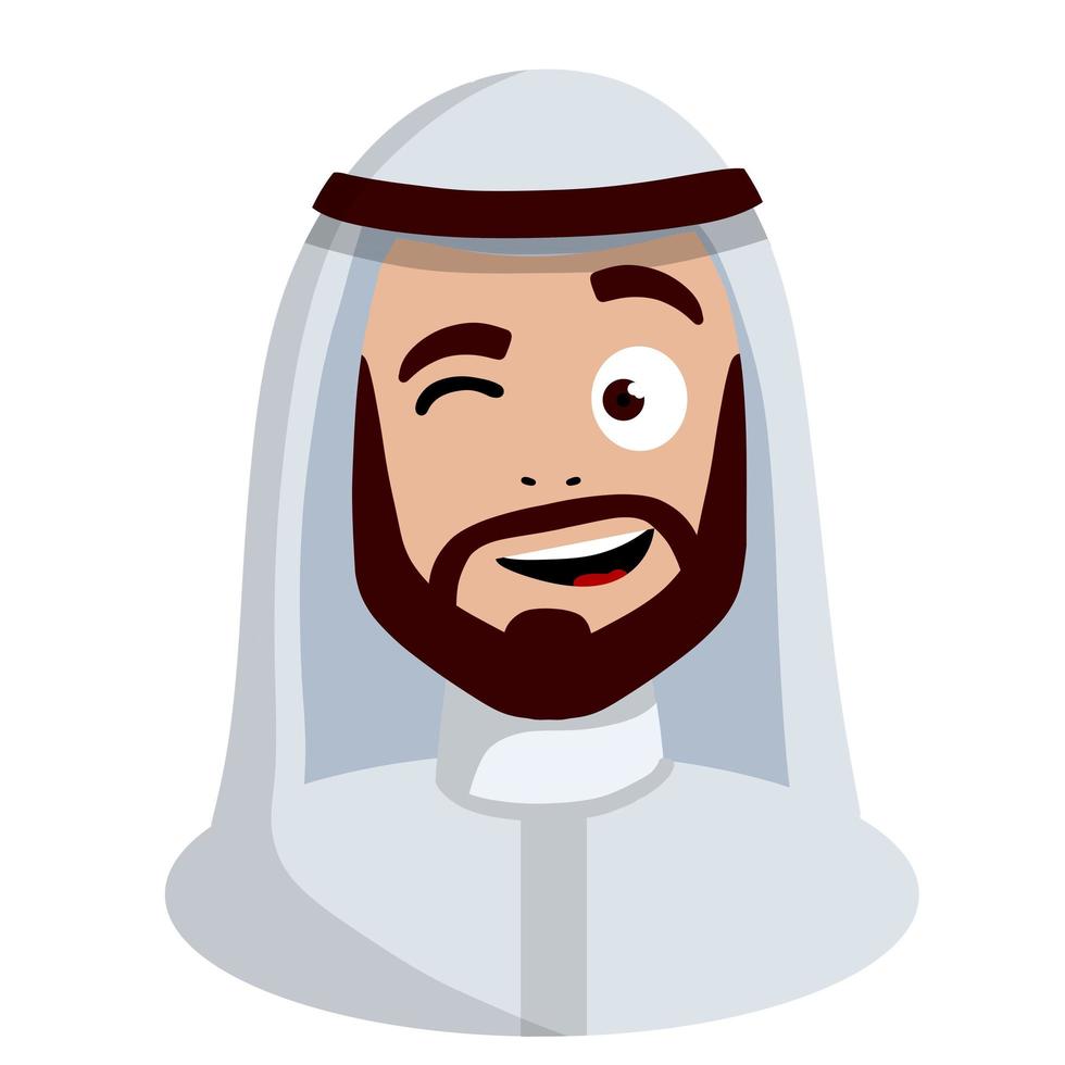 Smiling face of Arab man in white national dress vector