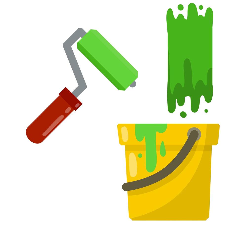 Roller for paint and yellow bucket vector