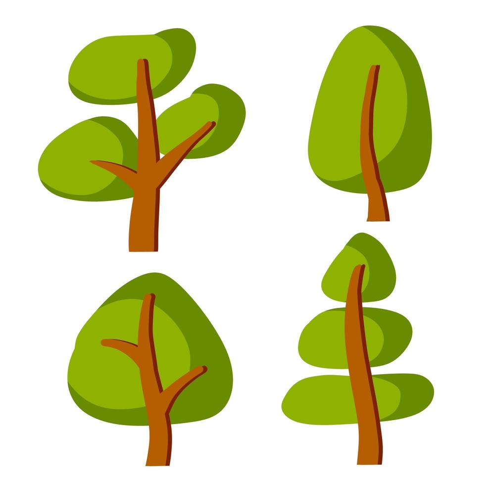 Set of trees for summer nature. Park and forest with green leaves. vector