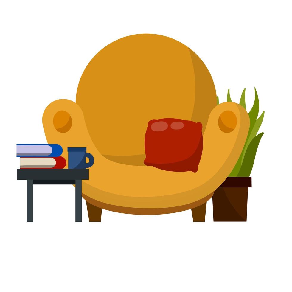 Chair, table with book. vector