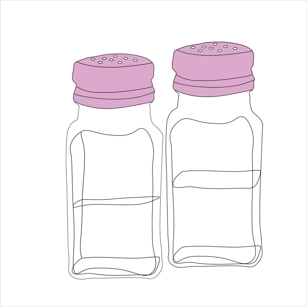 Glass bottles for salt and pepper vector stock illustration. Seasonings. Isolated on a white background.