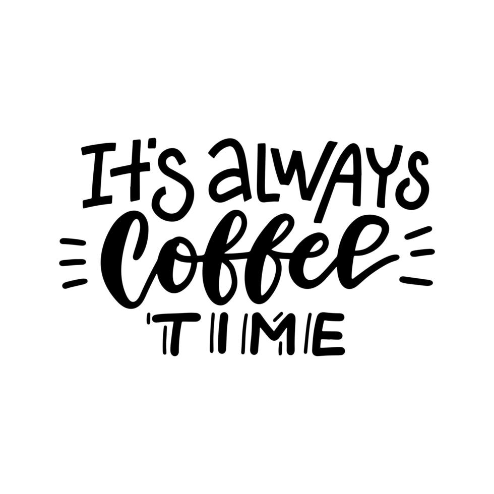 It s always coffee time - lettering card. Hand drawn calligraphy background. Ink and line illustration. Modern brush writing. Black print Isolated on white background. vector
