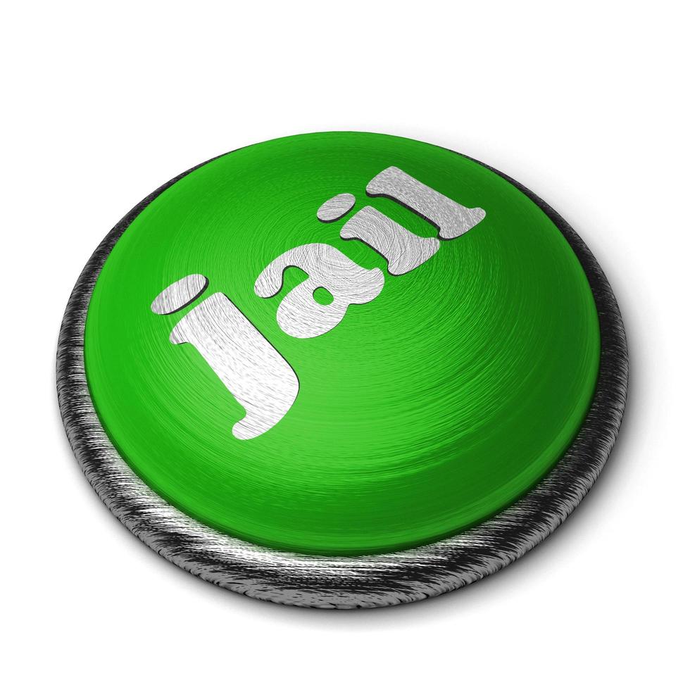 palabra cárcel en el botón verde aislado en blanco foto