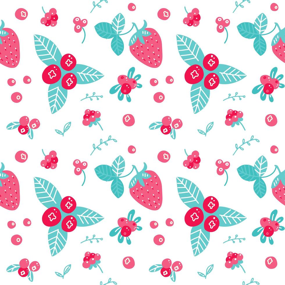 Vector flat leaves and berries tea seamless pattern. Cute design for gift wrapping paper, greeting cards, posters and banner design