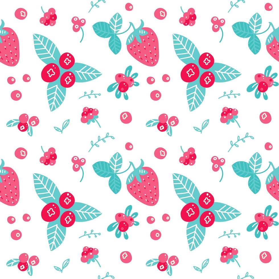 Vector flat leaves and berries tea seamless pattern. Cute design for gift wrapping paper, greeting cards, posters and banner design