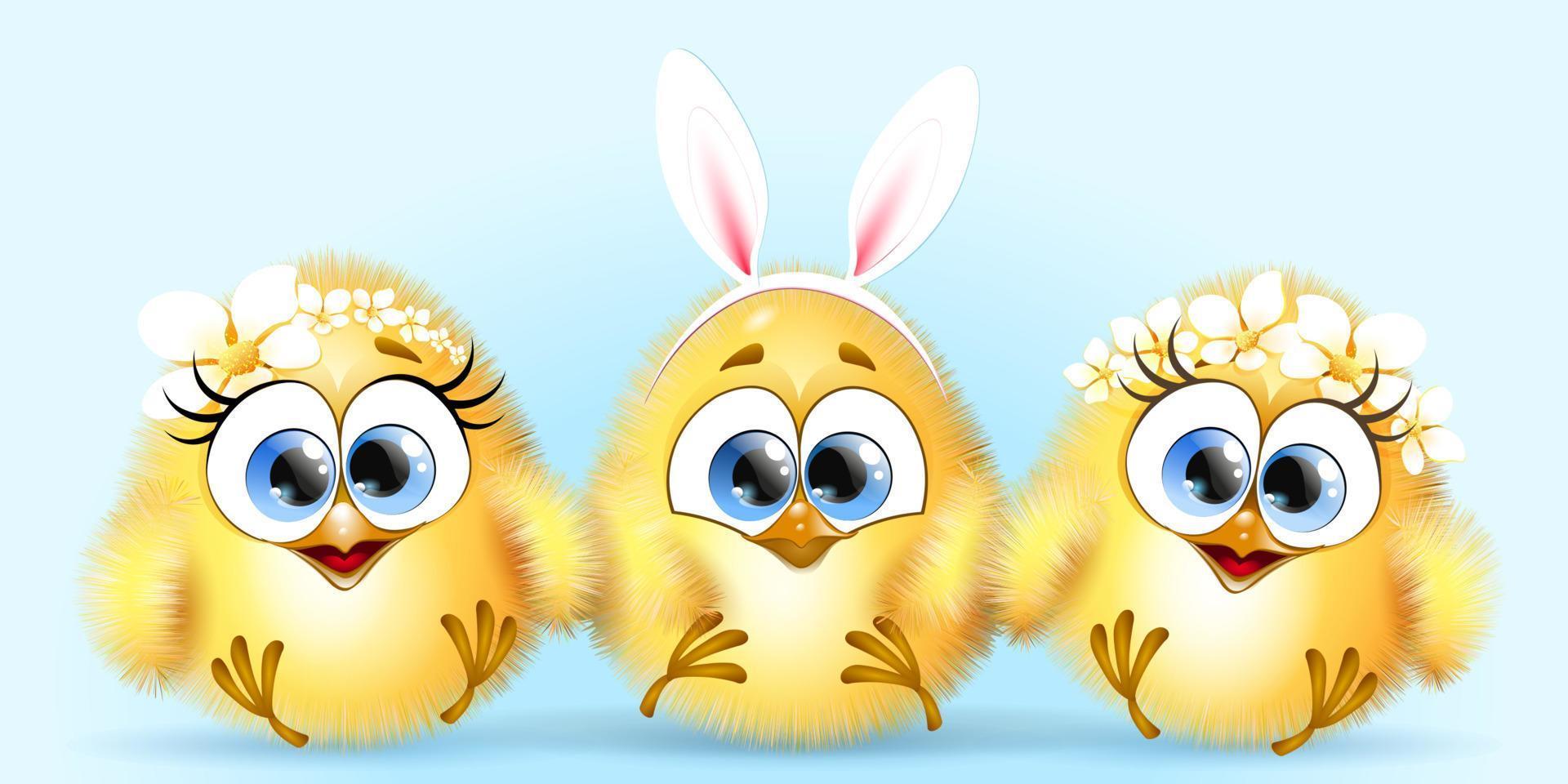 Little cartoon three easter chicks vector