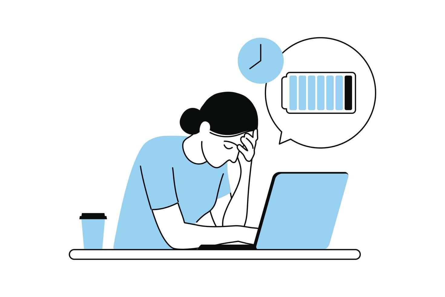 Professional burnout syndrome. Frustrated worker, mental health problems. Vector illustration. Flat